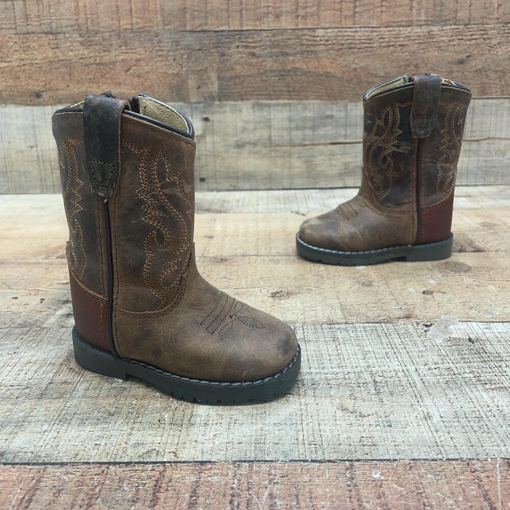 Smoky Mountain Boots Western Boots Kids Size 4 Brown Leather Zip Mid Calf 3662